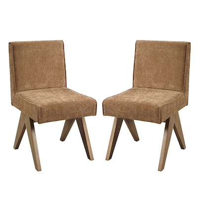Set of 2 Upholstered Dining Chairs with Crisscross Legs in Chocolate and Oak