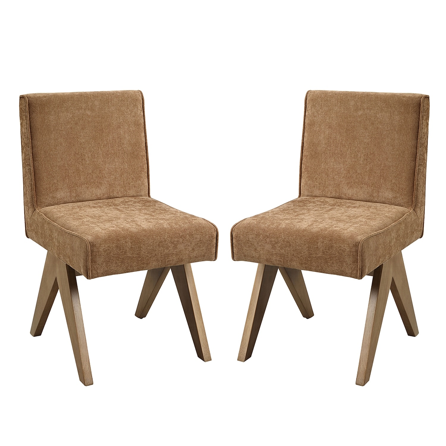 Set of 2 Upholstered Dining Chairs with Crisscross Legs in Chocolate and Oak
