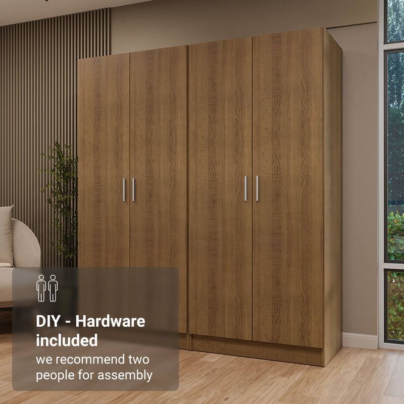 Madesa 4 Doors Wardrobe Storage Cabinet with Ample Shelves 63"L