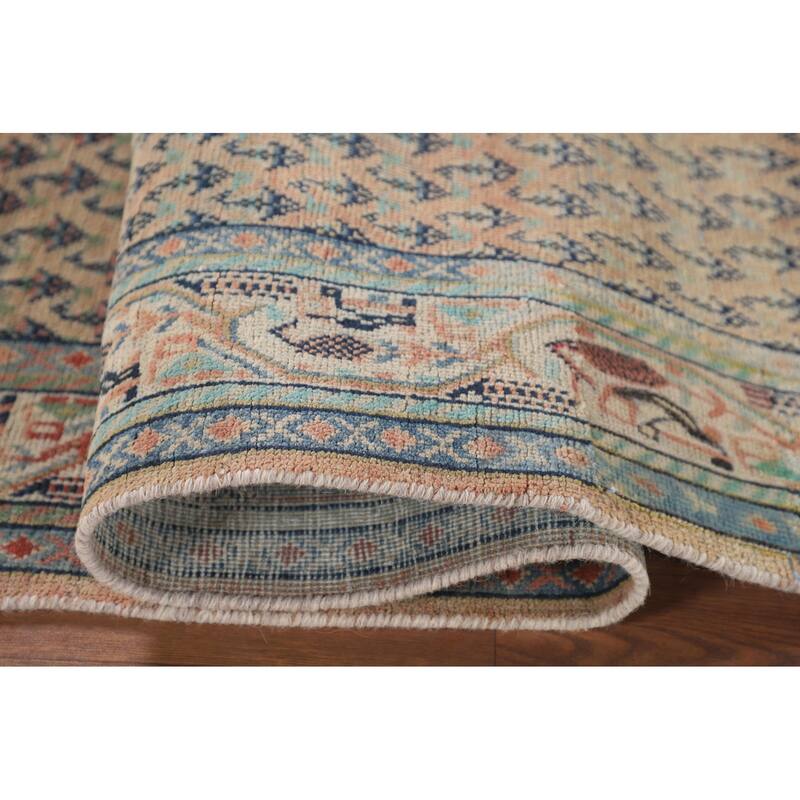 Geometric Botemir Persian Vintage Runner Rug Handmade Wool Carpet - 3'5" x 10'2"