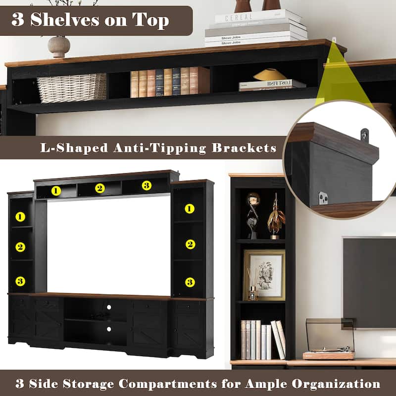 98.8" TV Stand Wall Unit with Bookshelves, Modern Entertainment Center Media Console with Adjustable Shelves & Cabinets