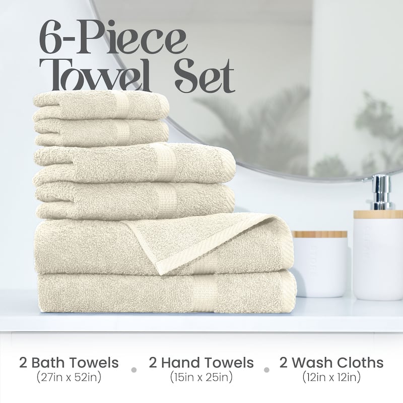 Utica 6-Piece Towel Set 100% Cotton Highly Absorbent & Soft