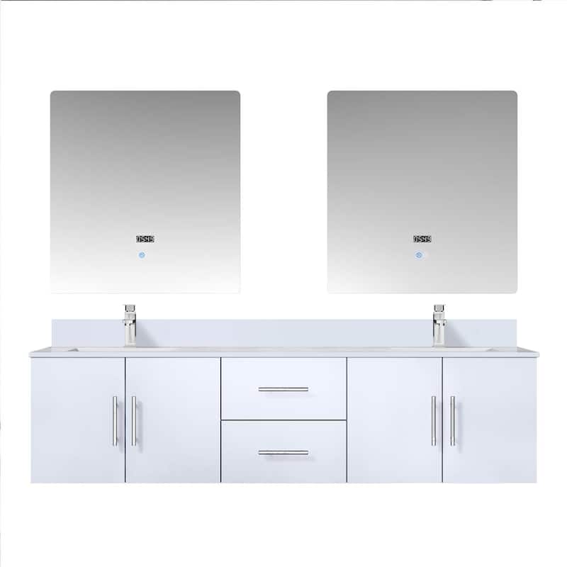 Geneva 72 in. W x 22 in. D Dark Grey Double Bath Vanity, White Quartz Top, Faucet Set, and 30 in. LED Mirrors