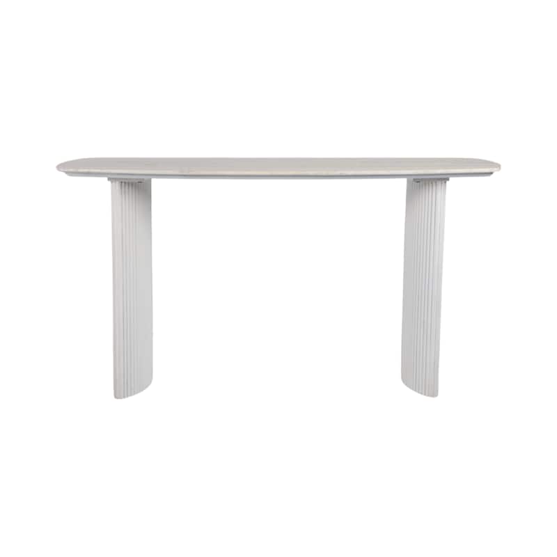 Wood Accent Table Fluted Base Curved Legs Modern Design Sculpted Frame