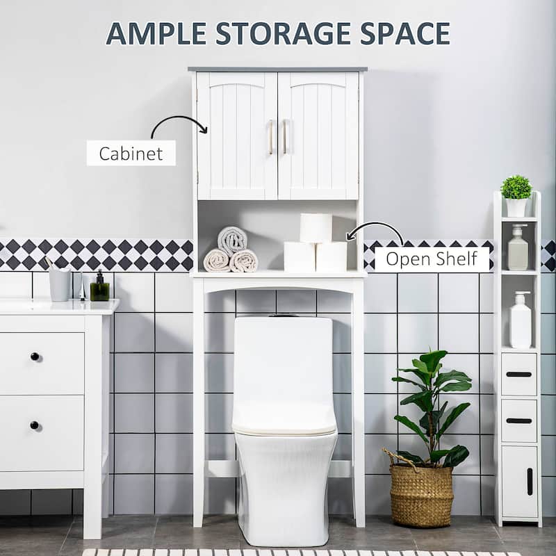 kleankin Modern Over The Toilet Storage Cabinet, Double Door Over Toilet Bathroom Organizer