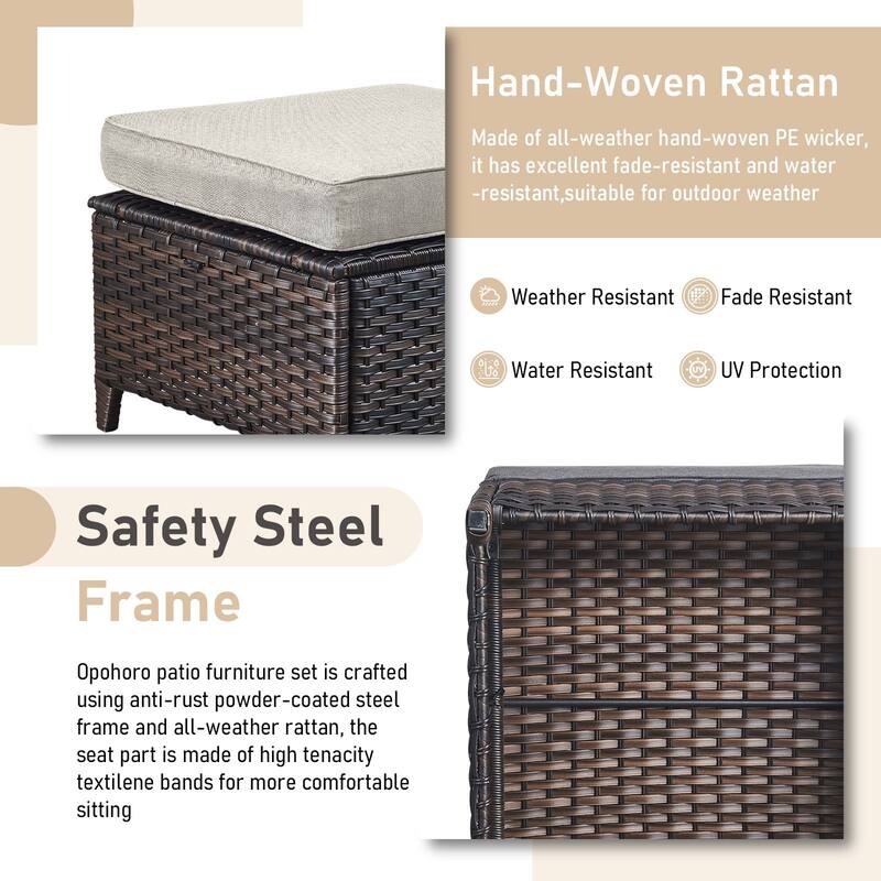 Outdoor Rattan Chair with Coffee Table and Ottoman