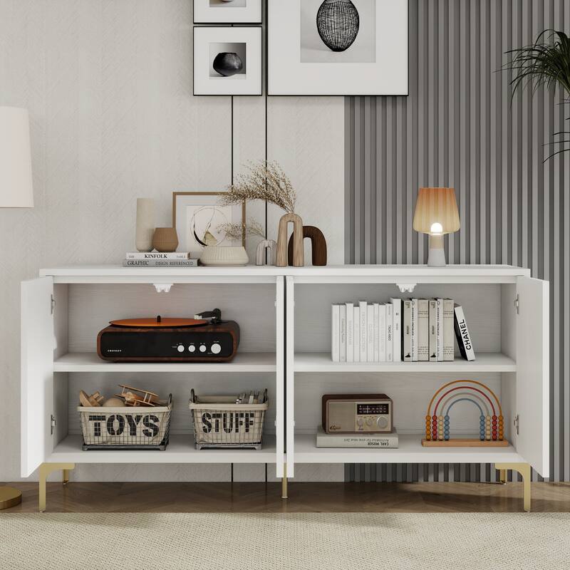 4-Door Sideboard with Unique Texture & Adjustable Shelves