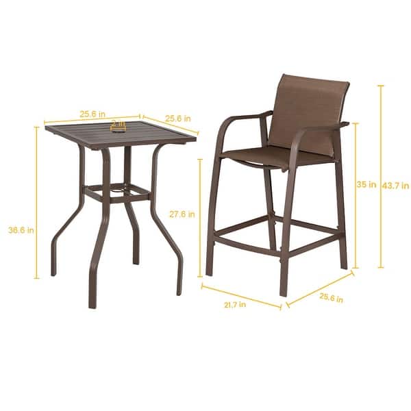 VredHom Outdoor Aluminum Bar Stools with Table (Set of 3) - 21.7" W x 25.6" D x 43.7" H
