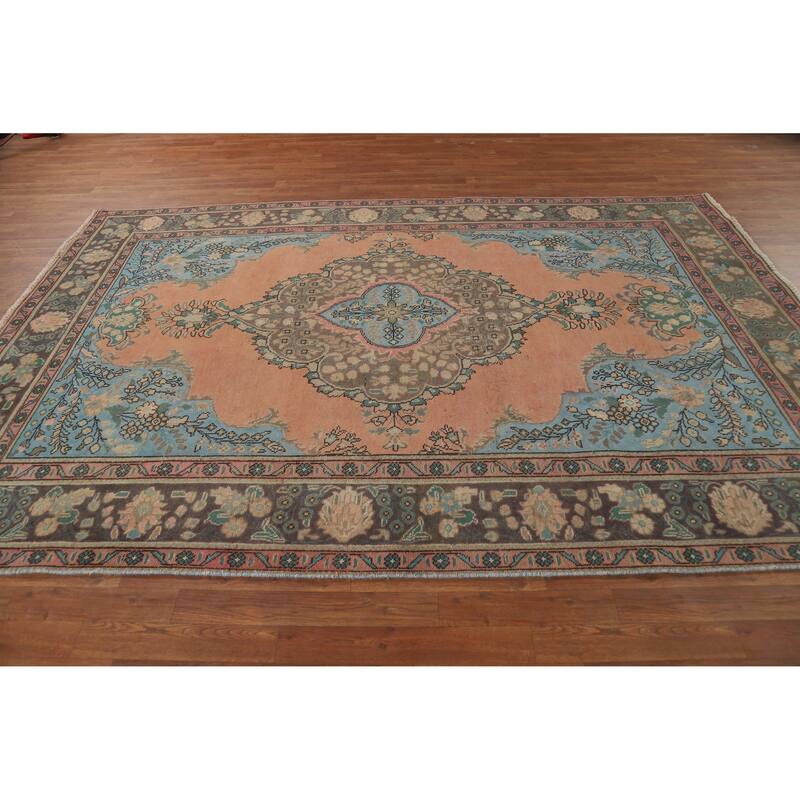 Tabriz Persian Vintage Area Rug Handmade Oriental Wool Carpet - 6'8" x 9'11"