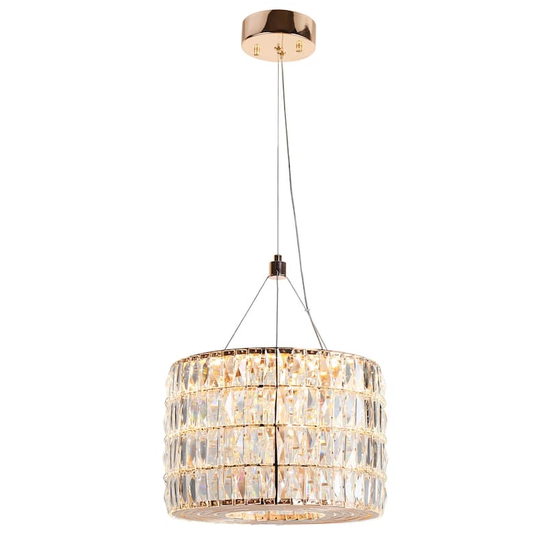 Modern Glam LED Crystal Chandelier Rose Gold Island Drum Pendant for Kitchen Island - D11.8" x H72.8" Max