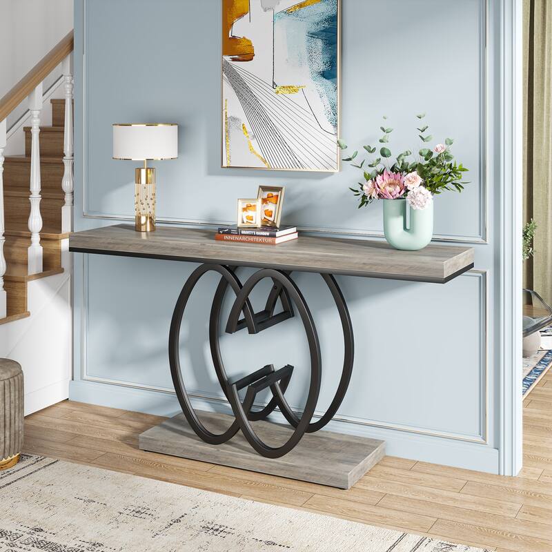 55 Inch Faux Marble Console Table Gold Sofa Table for Entryway