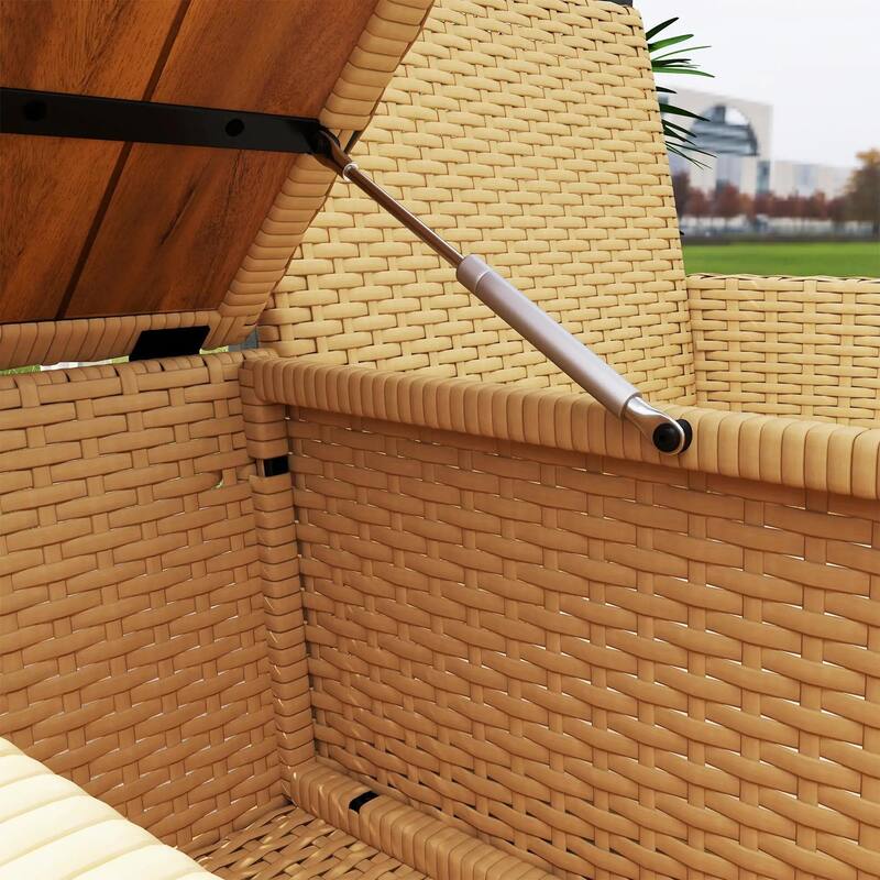 Patio Wicker Loveseat with Built-in Flip-Top Coffee Table and Cushions