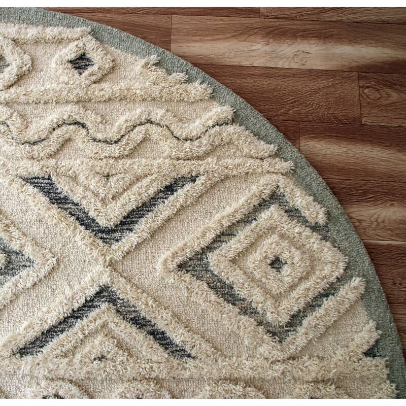 Suino Tribal Geometric Hand-Tufted Wool Round Indoor Area Rug by Sevita