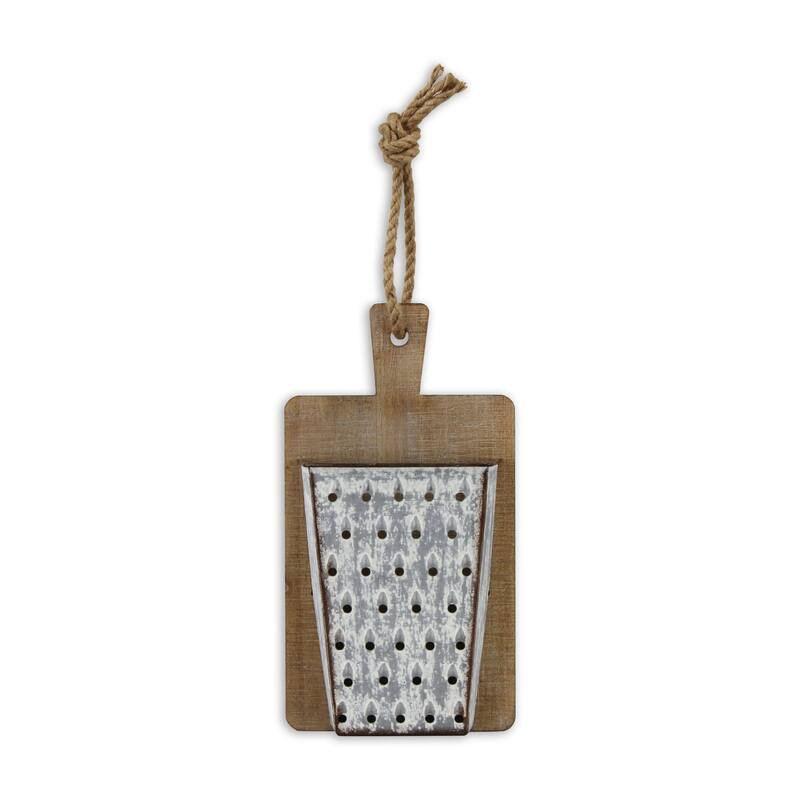 HomeRoots 16" X 9" Gray and Brown Wood and Metal Kitchen Hanging Dimensional Sculpture