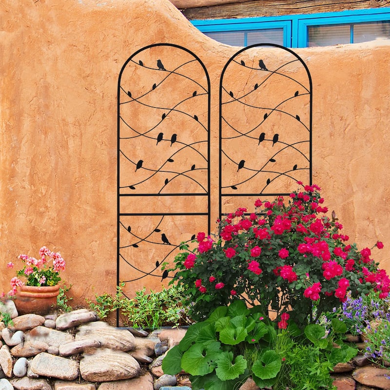 4 Pack Metal Garden Trellis Rustproof Trellis for Climbing Plants Outdoor Flower Support Bird Deco Black
