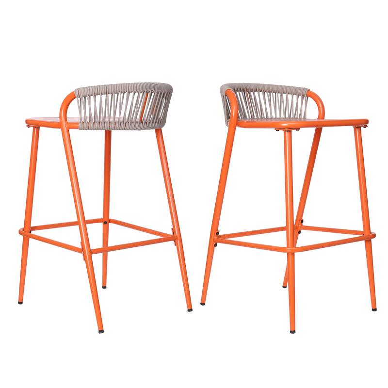 Christopher Knight Home - Samantha Durable Outdoor Barstools with Rope-Woven Backrest, Set of 2