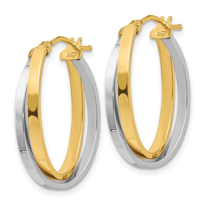 Curata 14k Two-Tone Gold Polished Oval Double 6x23mm Hoop Earrings