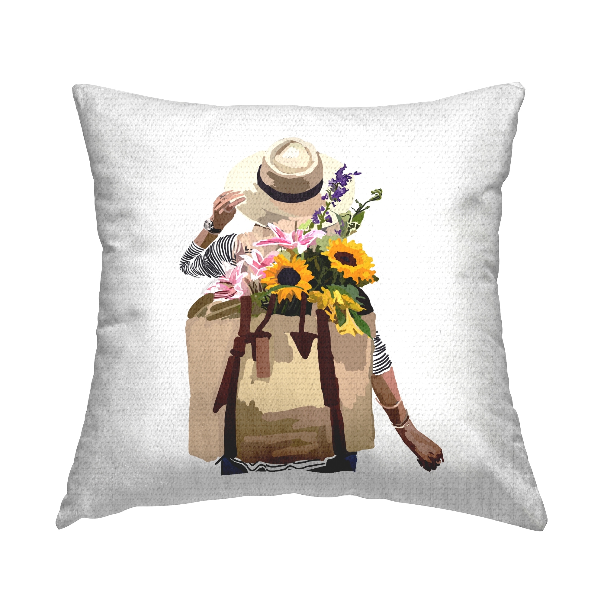 Stupell Summer Floral Backpack Bouquet Blossoms Woman Printed Outdoor Throw Pillow Design by Amelia Noyes