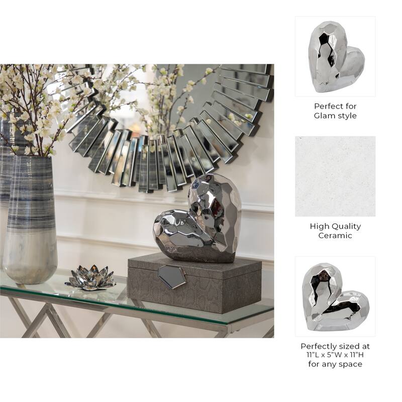 Ceramic Heart Decorative Object Sculptural Faceted Abstract Design