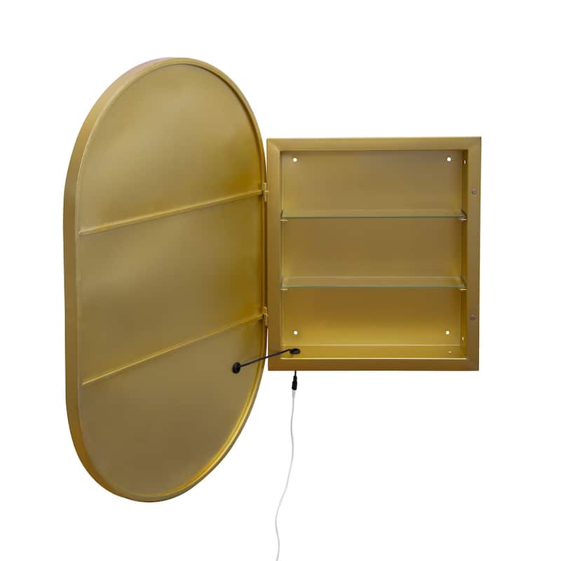 Oval Wall Mounted Medicine Mirror Cabinet with LDE