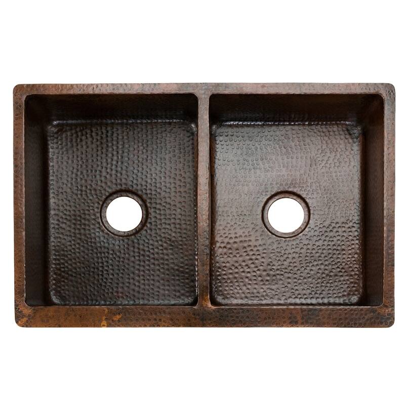 33-in Hammered Copper Apron Front 50/50 Double Basin Kitchen Sink (KA50DB33229)