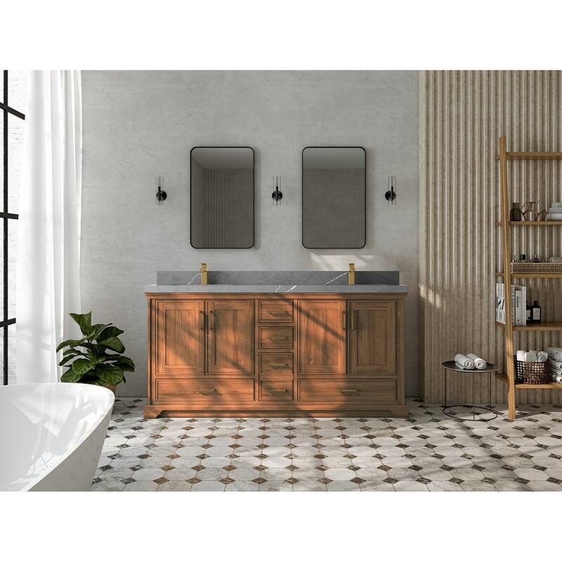 Willow Collections 72 in. W x 22 in. D Charlotte Teak Double Sink Bathroom Solid Teak Vanity with Countertop