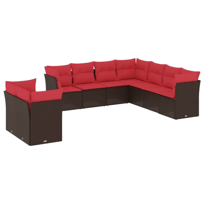 vidaXL 9/10 Piece Patio Sofa Set with Cushions Black/Brown/Gray Poly Rattan - 21.7 x 24.4 x 27.2