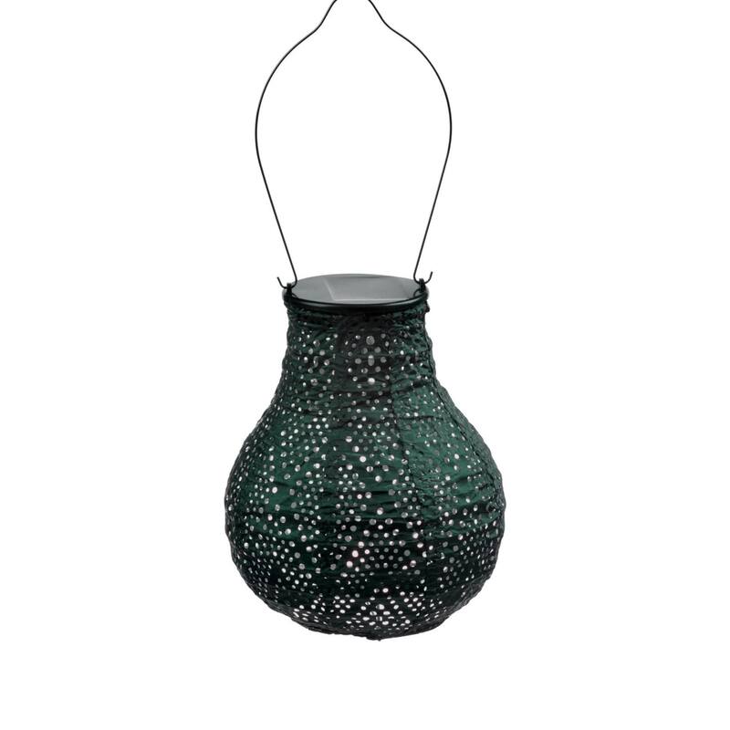 Pre-Lit Battery-Operated Bulb Ikat Lantern - 14" - Green