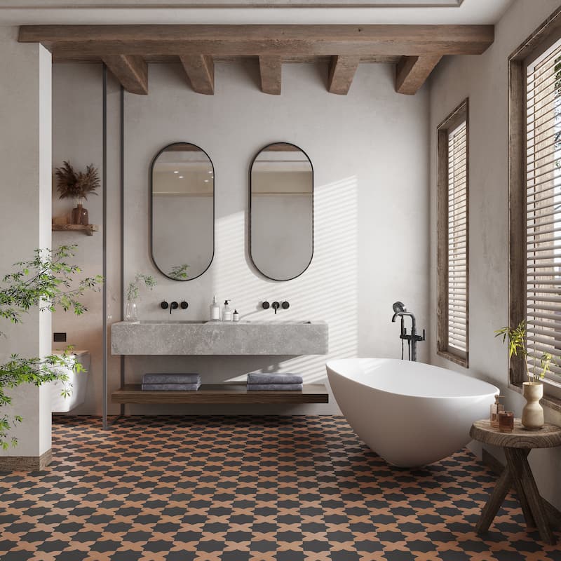 Seville 7" Star with 5" Cross Matte Porcelain Wall and Floor Tile (10.62 sq ft/case) - 68 Pack - Brown/Black