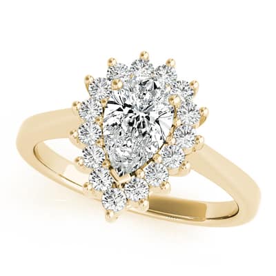Auriya 14k Yellow Gold Lab Grown Pear Diamond Halo Engagement Ring 0.50 to 5.00 ct. tw. (F-G VS)