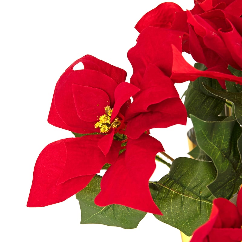 Artificial Christmas Poinsettia in a Wrapped Pot - 28" - Red and Gold