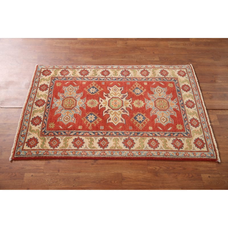 Geometric Kazak Oriental Accent Rug Handmade Traditional Wool Carpet - 2'7" x 4'0"