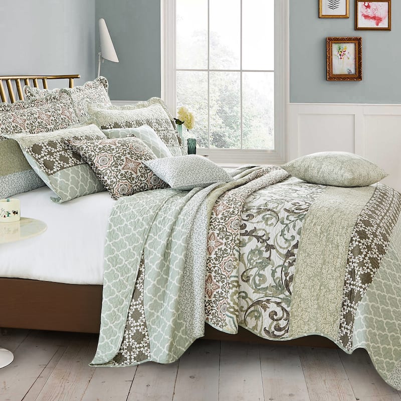 9-pc. Cal King Printed Striped Microfiber Blend Bed Coverlet Set