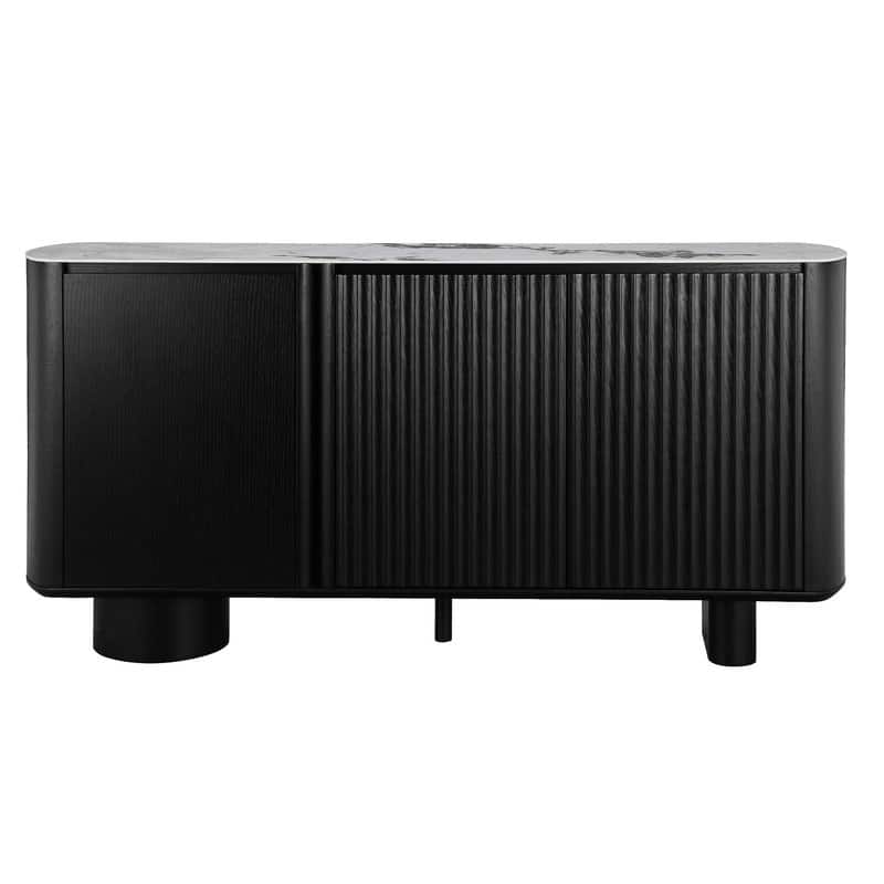 Spruce & Spring Modern Black Oak Sideboard with White Ceramic Top
