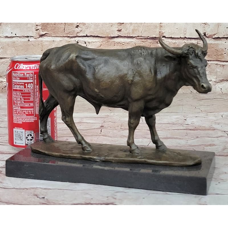Bronze Imitative Bull Cow Imitative Cattle Sculpture Statue Figure On Marble Base By Milo