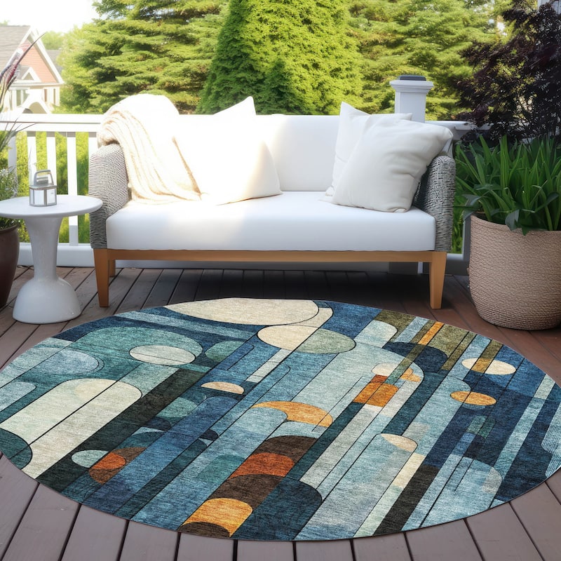 Machine Washable Indoor/ Outdoor Abstract Deco Chantille Rug