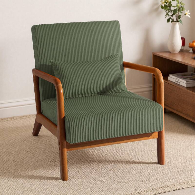 25" W Mid Century Upholstered Wood Accent Chair with Pillow
