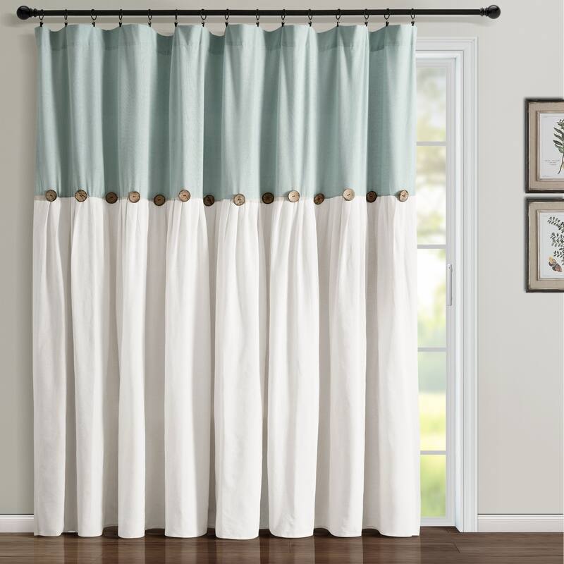 Lush Decor Linen Button Single Panel Window Curtain - 84"Lx100"W - Blue/White