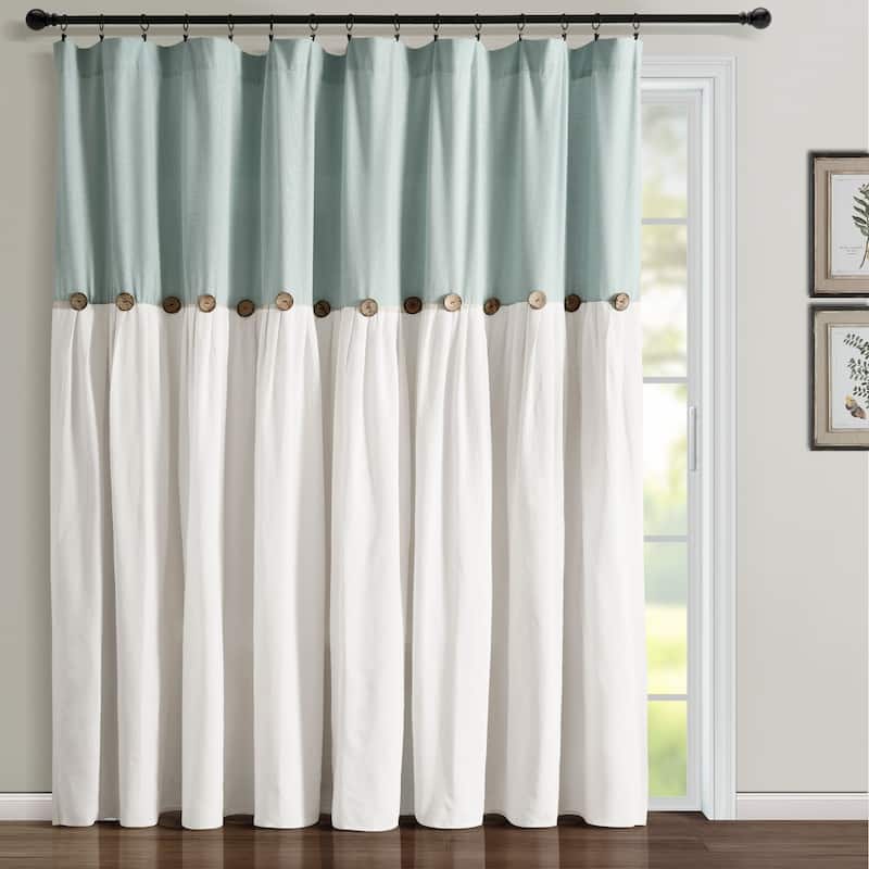 Lush Decor Linen Button Wide Width Single Curtain Panel (1 Panel) - 84" x 100" - Blue