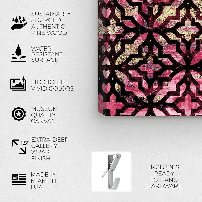 Wynwood Studio Canvas Abstract Cranberry Tiles Pink and Metallic Gold Traditional Wall Art Canvas Print