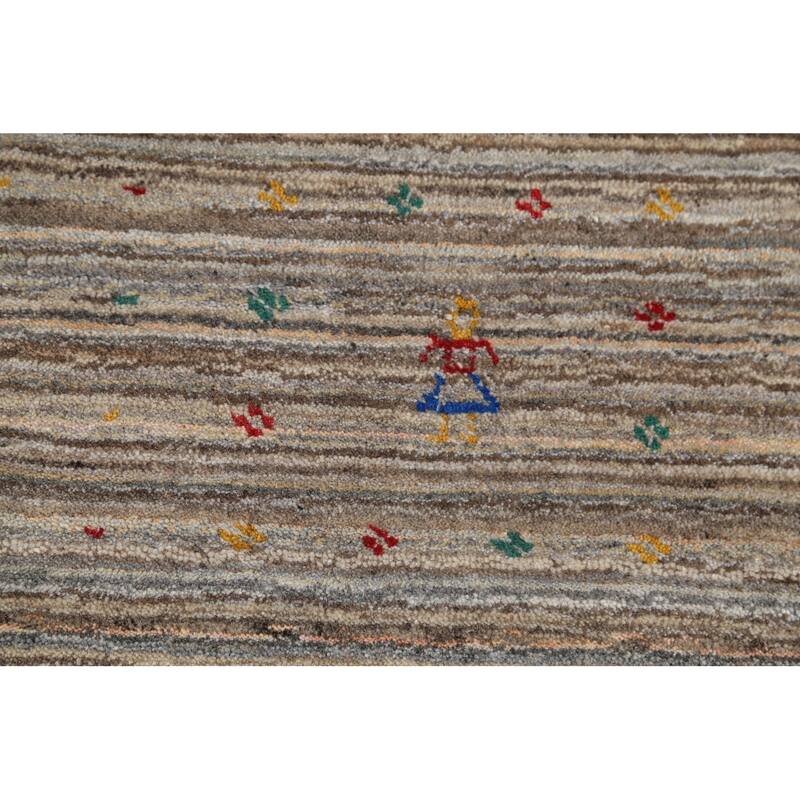 Striped Gabbeh Indian Area Rug Hand-Knotted Oriental Beige Wool Carpet - 4'11"x 7'11"