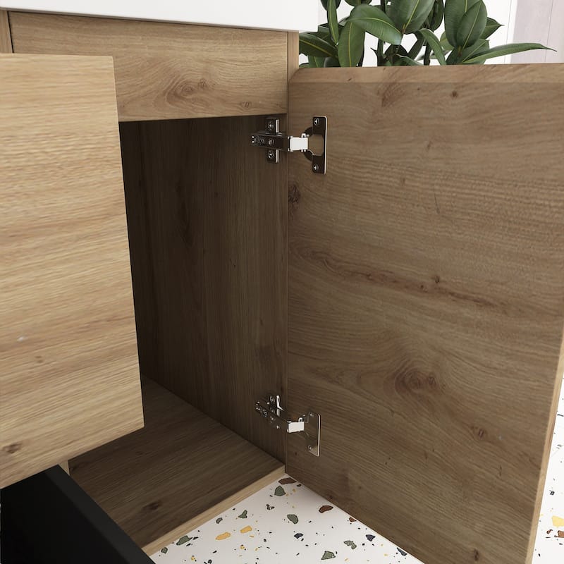 Angela Wall Mounted Bathroom Vanity in F. Oak with White Cultured Marble Top