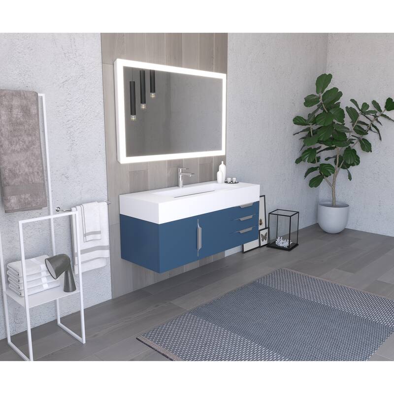 Nile 48" Wall Mounted Bathroom Vanity Set w/ White Top