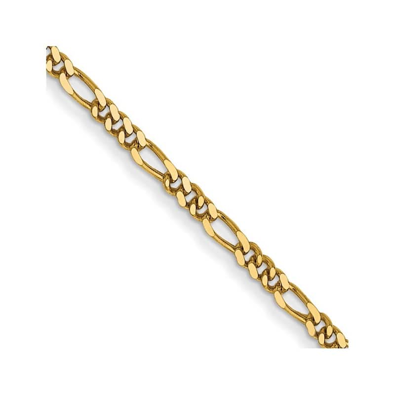 Curata 14k Yellow Gold 9" or 10" 1.25mm Flat Figaro Chain Anklet (Spring-ring)