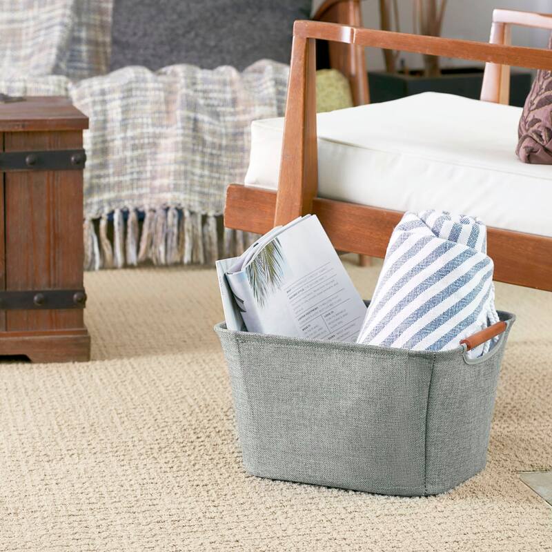 Household Essentials Storage Bin with Wood Handles - 10.0"L x 13.0"W x 7.5"H