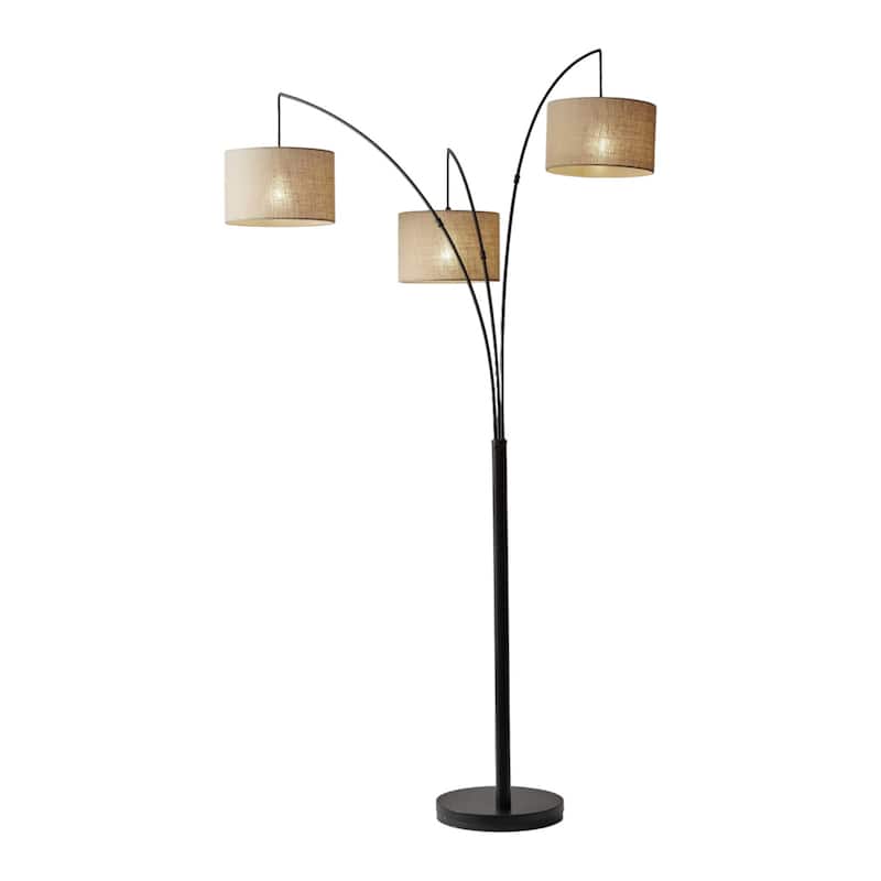 74" Modern Tree Floor Lamp with 3 Drum Shades and Metal Base Linen Shade Plug-In Design - 74”H x 44”W x 43”D - Bronze-Beige