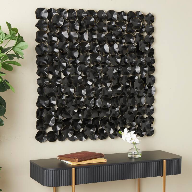 Metal Abstract Overlapping Folded Circle Wall Decor with Gold Accents - Black - Roche River Decor