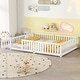 preview thumbnail 1 of 11, Queen Size Bed Floor Bed with Safety Guardrails and Door for Kids - Pine Wood Frame, Low-Profile Design, and Slat Support White