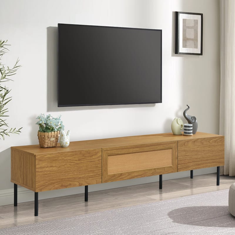 TV Stand for TVs up to 80'' , Modern Farmhouse Media Console, Entertainment Center with Metal Legs, TV Cabinet
