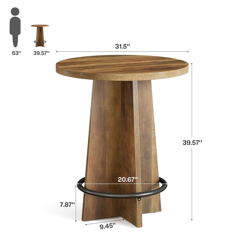Round Bar Table with Pedestal Base, 37.4'' Tall Bistro Pub Table